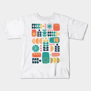 Retro Mid Century Modern in Charcoal, Teal, Yellow and Orange Kids T-Shirt